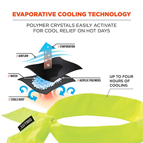 Image of Ergodyne Chill Its 6700 Cooling Bandana, Evaporative Polymer Crystals For Cooling Relief, Tie For Adjustable Fit, 6-Pack ,Lime
