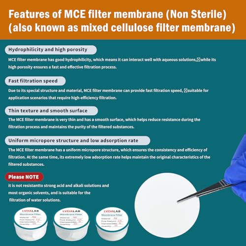 Image of 100Pcs /Pack MCE Membrane Filters, Round Mixed Cellulose Esters Lab Filter Paper, Hydrophilic Filter Paper 0.45m Pore Size, 50mm Diameter,Non Sterile