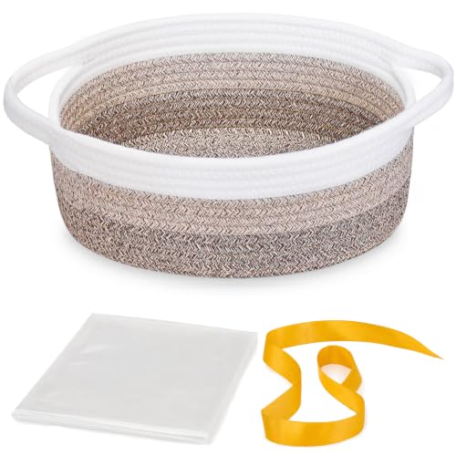 Image of Empty Gift Basket with Gift Bag & Ribbon, Woven Rope Basket, 12x8x5