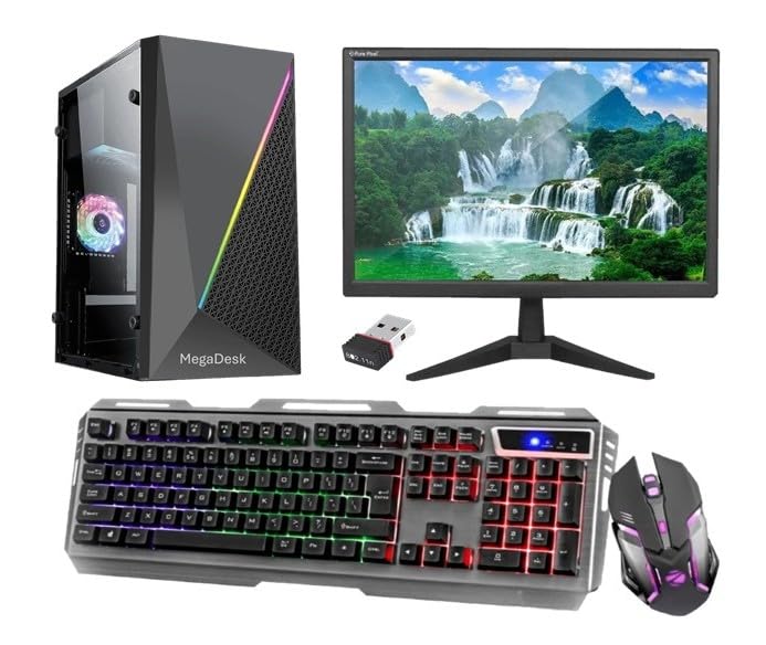 MegaDesk All-in-One Desktop Computer Set, i7 4th Gen, 16 GB RAM, 256 GB SSD, 22" HD LED Monitor, RGB Keyboard & Mouse, WiFi, Windows 10, MS Office (16-256GB)