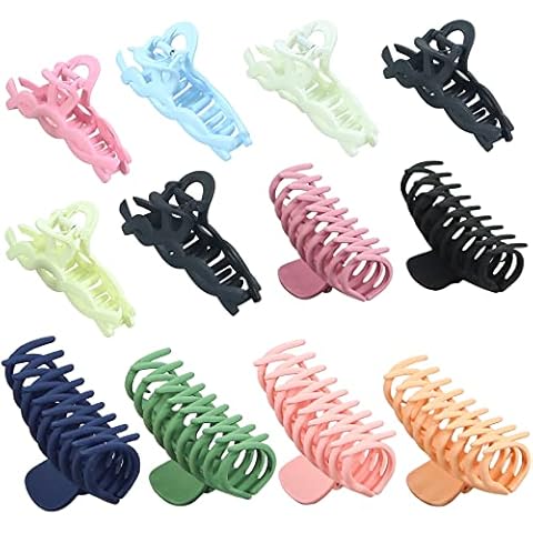 JDXN Women's 12 pcs Big Hair Claw Clips Set Nonslip Large Claw Clip Mixed colors Strong Hold Hair Clips For Thick Hair For Women (12pcs mixed color set 1) Cover