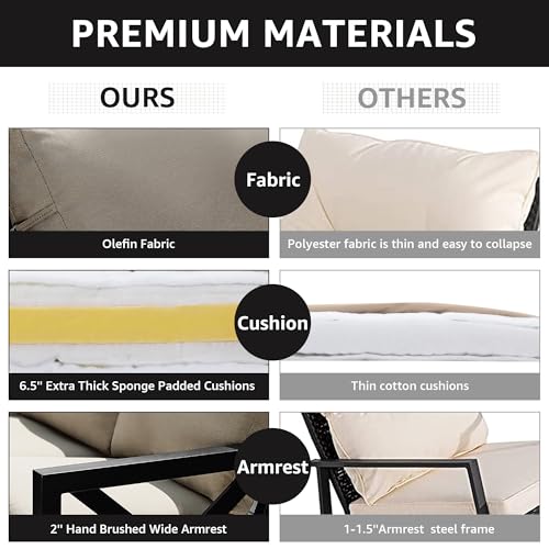 Image of NATURAL EXPRESSIONS 6 Pieces Patio Furniture Sets,Outdoor Furniture Sets Metal Patio L Shape Sectional Couch Sofa Conversation Sets with 6.5 inch Shale Cushions,HighBack Hand-Brush Black Frame