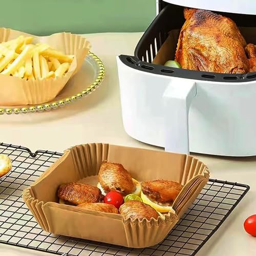 Image of LYHOLKEER Air Fryer Liners Disposable, 400Pcs Nonstick Square Parchment Paper Liners for 5-8 Qt Air Fryers, Compatible with Ninja, Cosori, Chefman, Instant Pot, Oil-Resistant for Easy Cleanup
