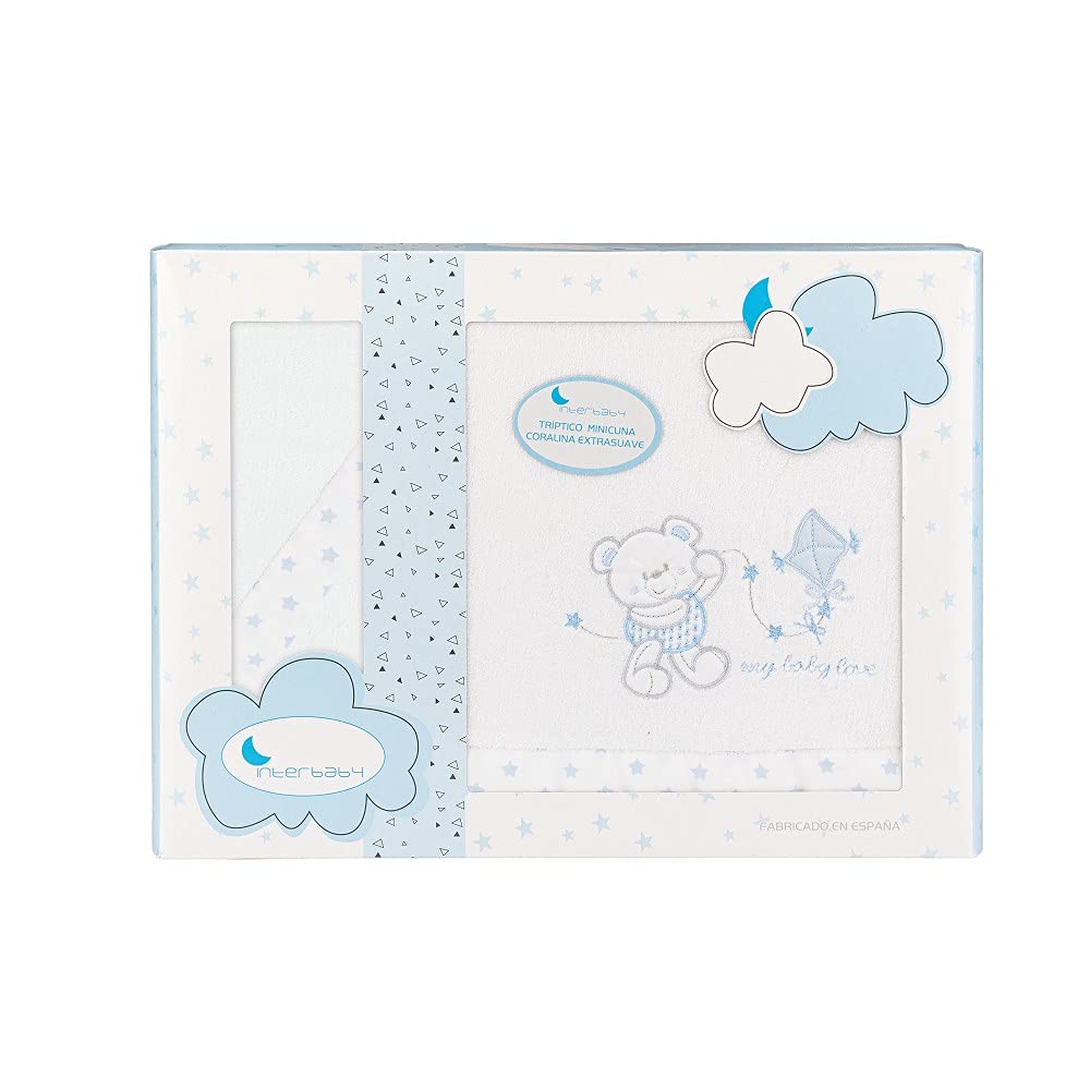 Sábanas de Coralina para minicuna Baby Love en blanco y azul