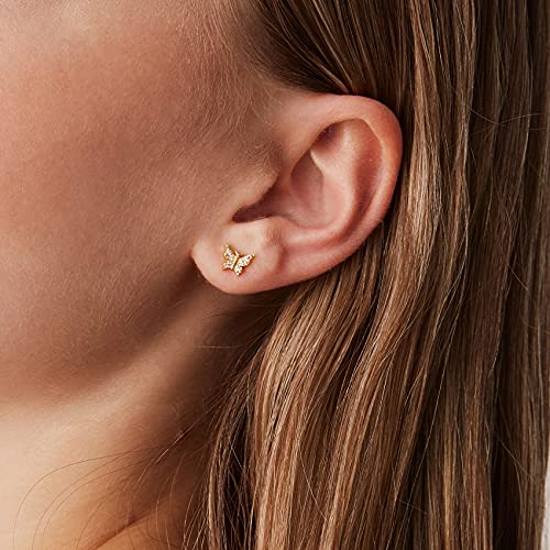 PAVOI 14K Gold Plated Dainty Stud Earrings for Women - Sterling Silver Posts Earrings with Cubic Zirconia - Celestial Lightning Bolt, Moon, Star, and Flower Gold Jewelry Gifts2