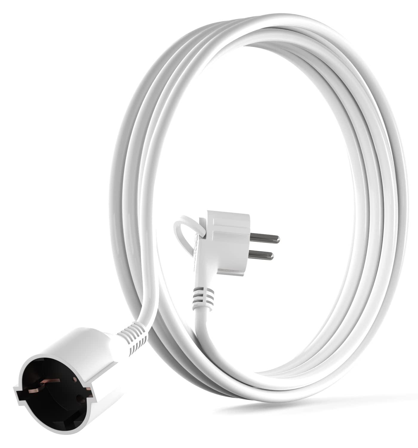 MutecPower 2m Rallonge Schuko avec fiche Plate coudée à 90° avec Contact de Protection jusqu'à 250V 16A rallonge de câble IP20 avec Contacts de Terre - Prolongateur de 2 mètres Blanc