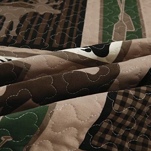 Oliven Reversible Home Rustic Bedding Lodge Moose Bear Quilt Set King Size,3 Pcs Lightweight Cabin Bedspread Bear Paw Eagle Elk Printed Bed Cover All Season Coverlet Bed Set with King Pillow Shams