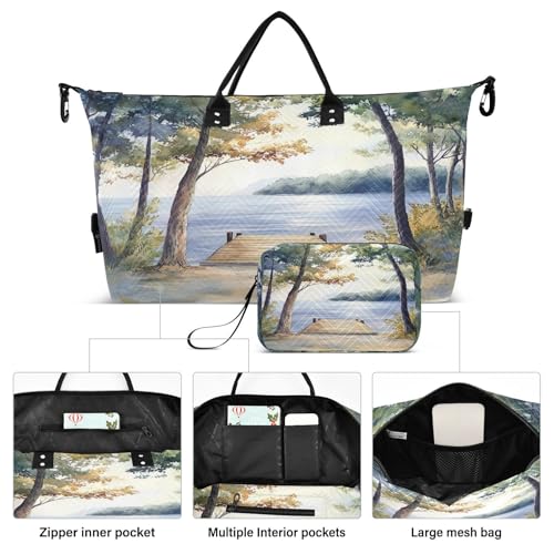 Frest Fake Landscape Travel Duffel Bag Large Capacity Weekender Bag with Toiletry Bag Detachable Shoulder Strap Travel Tote Bag for Women2