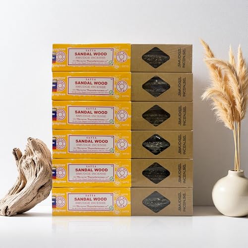 Image of Satya Smudge Incense Stick - Hand-Rolled Indian Masala Incense for Meditation, Yoga & Spiritual Cleansing Pack of 6 (Smudge Sandalwood)