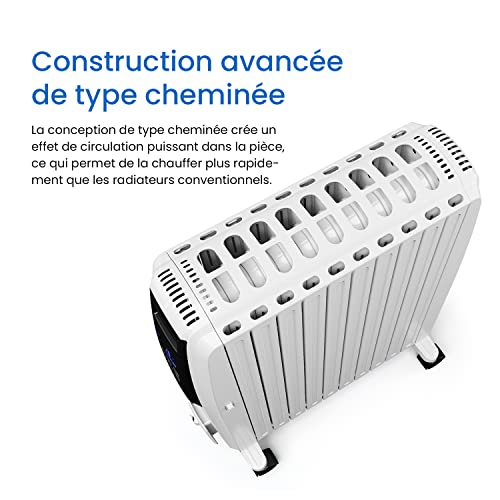 pro breeze radiateur numérique à bain d’huile 2500w, mobile, chauffage électrique 10 éléments, minuteur intégré, 4 puissances de chauffage, thermostat, télécommande