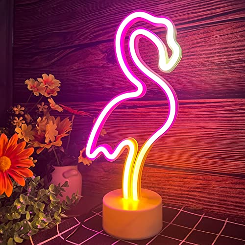 Flamingo Neon Sign Pink Flamingo LED Neon Light for Women USB/Battery Operated Flamingos Light up Sign with Pedestal for Bedroom Birthday Wedding Party Girls Room Decor