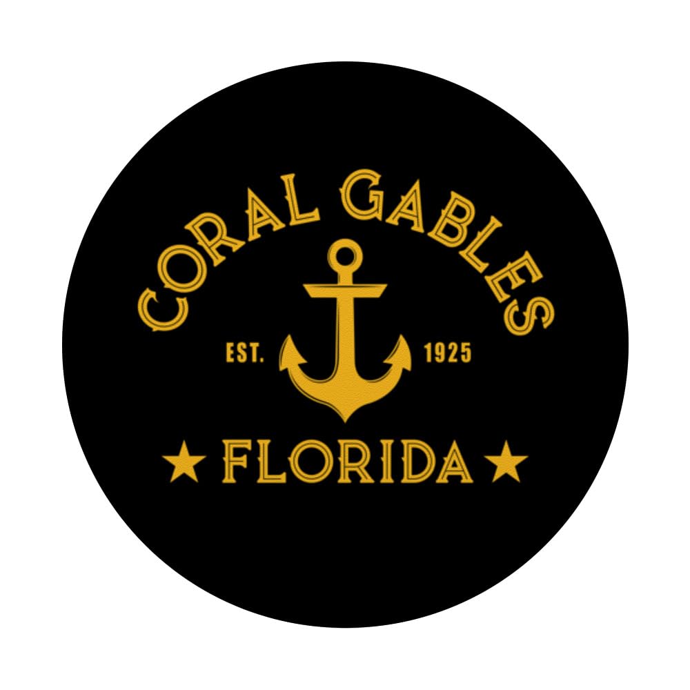 CORAL GABLES FL Nautical Design W. Anchor, Est 1925 PopSockets Swappable PopGrip, Black - Image 3