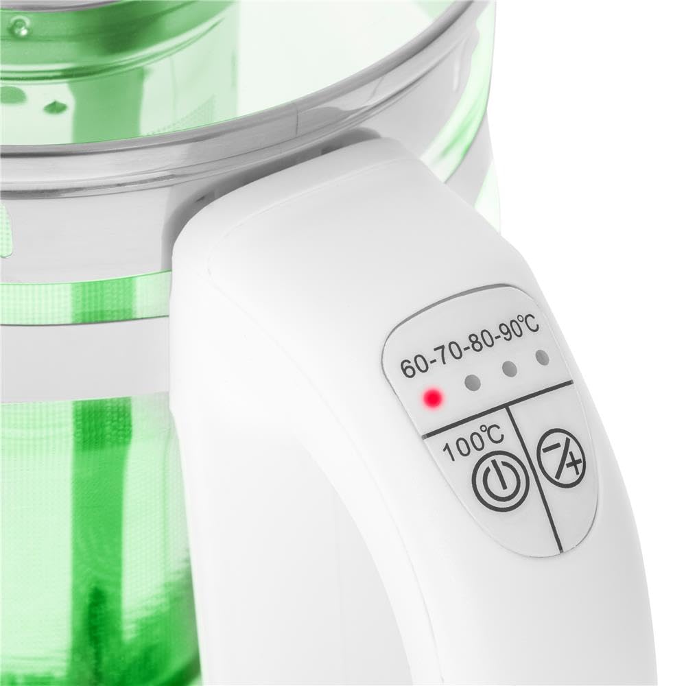 Adler AD 1299 Hervidor de Agua Eléctrico de Cristal 1,5 Litros,Infusor,Vidrio sin BPA,Retroiluminado,Regulador Temperatura 60 a 100 gradosC, Apagado Automático, Inalámbrico 360grados sin Cable, 2200W