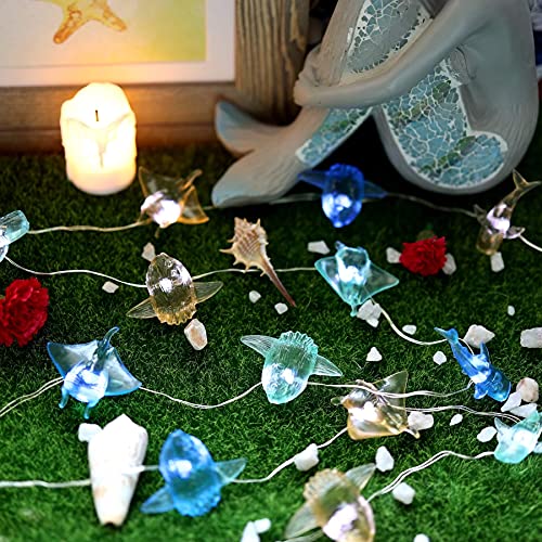 Ocean Themed Sea Life Fairy Decorative String Lights Of Marine Life Cute Lights Whale Shark Sunfish Manta Ray 10Ft 30 Leds Usb Operated With Remote Control For Bedroom Beach Party Decoration #TOP2