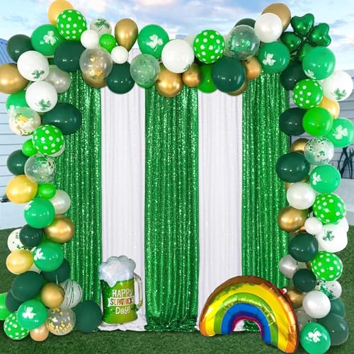 Image of Green Sequin Backdrop Curtains-6 Panels 2FTx8FT Green Backdrop for St Patricks Day, Glitter Party Decorations Background Drapes for Wedding Birthday Anniversary Graduation Photo Booth Decor
