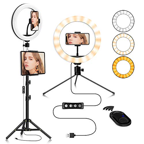 10.2" Ring Selfie Light w/ 18" to 61" Tripod & 6.7" Desktop Stand Phone Holder Ring Light for Live Stream/YouTube/Makeup/Photography/Video Compatible with iPhone Android iPad 10.2" Ring Selfie Light w/ 18" to 61" Tripod & 6.7" Desktop Stand Phone Holder Ring Light for Live Stream/YouTube/Makeup/Photography/Video Compatible with iPhone Android iPad
