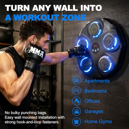 Image of Music Boxing Machine for Adults & Kids, Wall Mounted Bluetooth Boxing Trainer with Gloves, LED Rhythm Lights, Hit Counter, 9 Modes & 9 Speeds, Home Gym Fitness Equipment