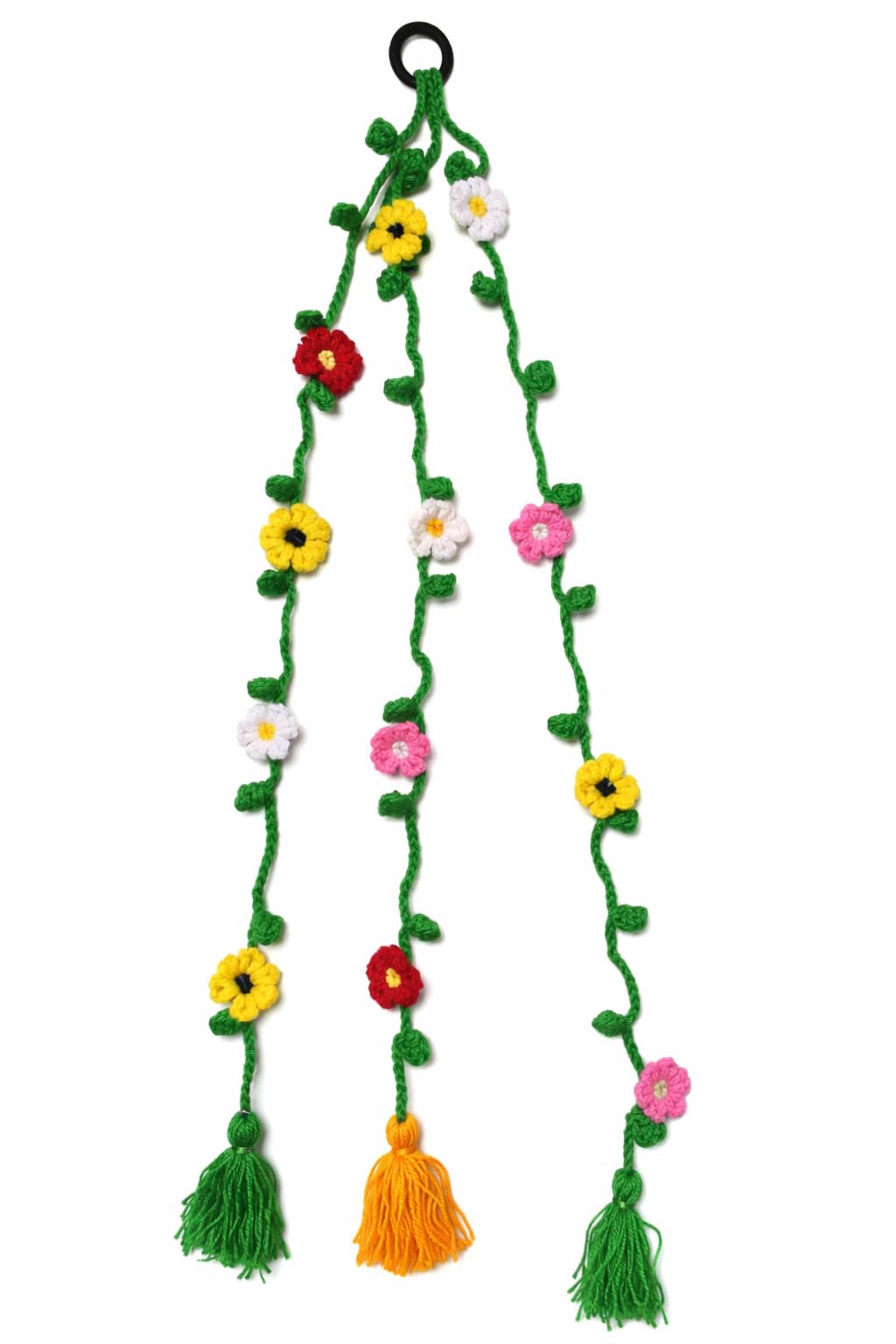 Crochet Flower Braid Hair Accessory, Multicolour, Woollen, 65 cm, with Tassels, Traditional Indian Parinda Style-image-33