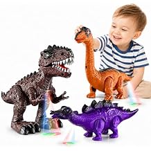 Toddlers 3 Pack Electric Realistic Walking Dinosaur Toys for Boys Kids Aged 2 3 4 5 6 7 Years Old , with Dino Sounds & Lights - Perfect Jurassic Tyrannosaurus Rex Gift for Birthday 3-5 Years