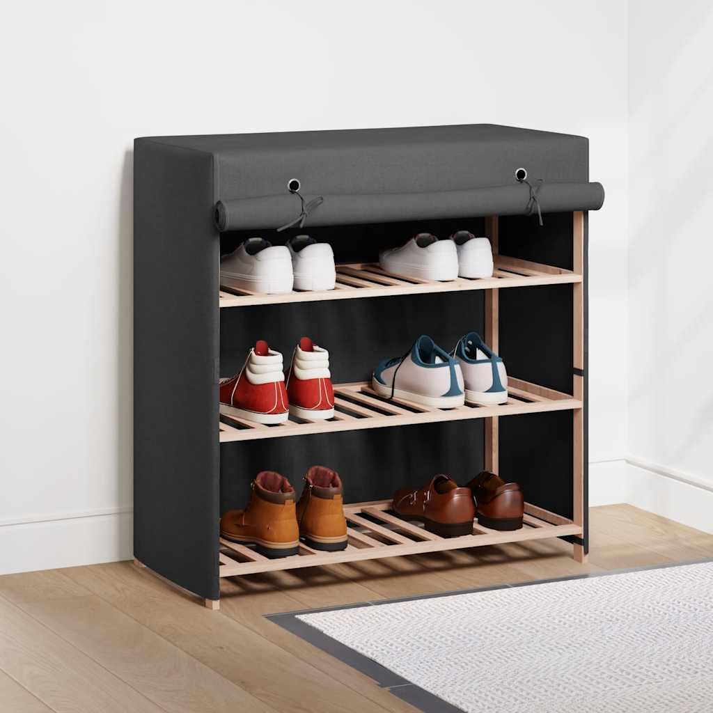 Schuhschrank mit Abdeckung Grau 79 x 40 x 80 cm aus Stoff und massivem Tannenholzrahmen, 3 Ablagen, platzsparend und stapelbar für Flur, Diele, Schlafzimmer, Garderobe