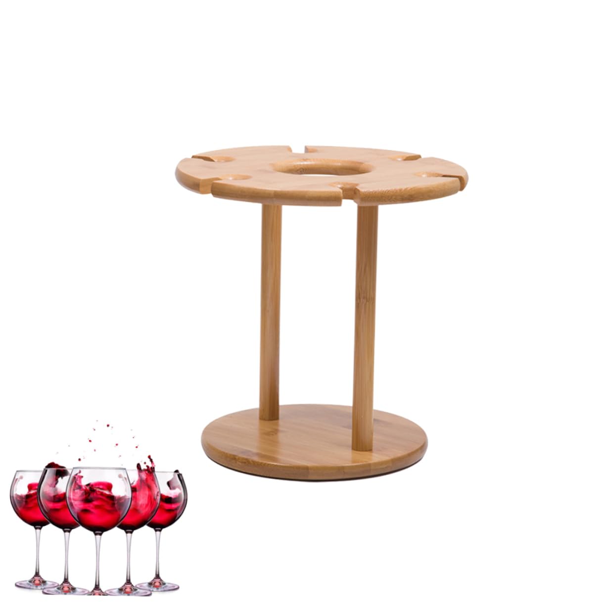 FUNOMOCYA 6Holes Elegant Solid Goblet Rack Upside Down Wine Glass Holder for Stemware Glasses Space Saving Natural Wine Glass Drying Rack for Kitchen Countertop Decor