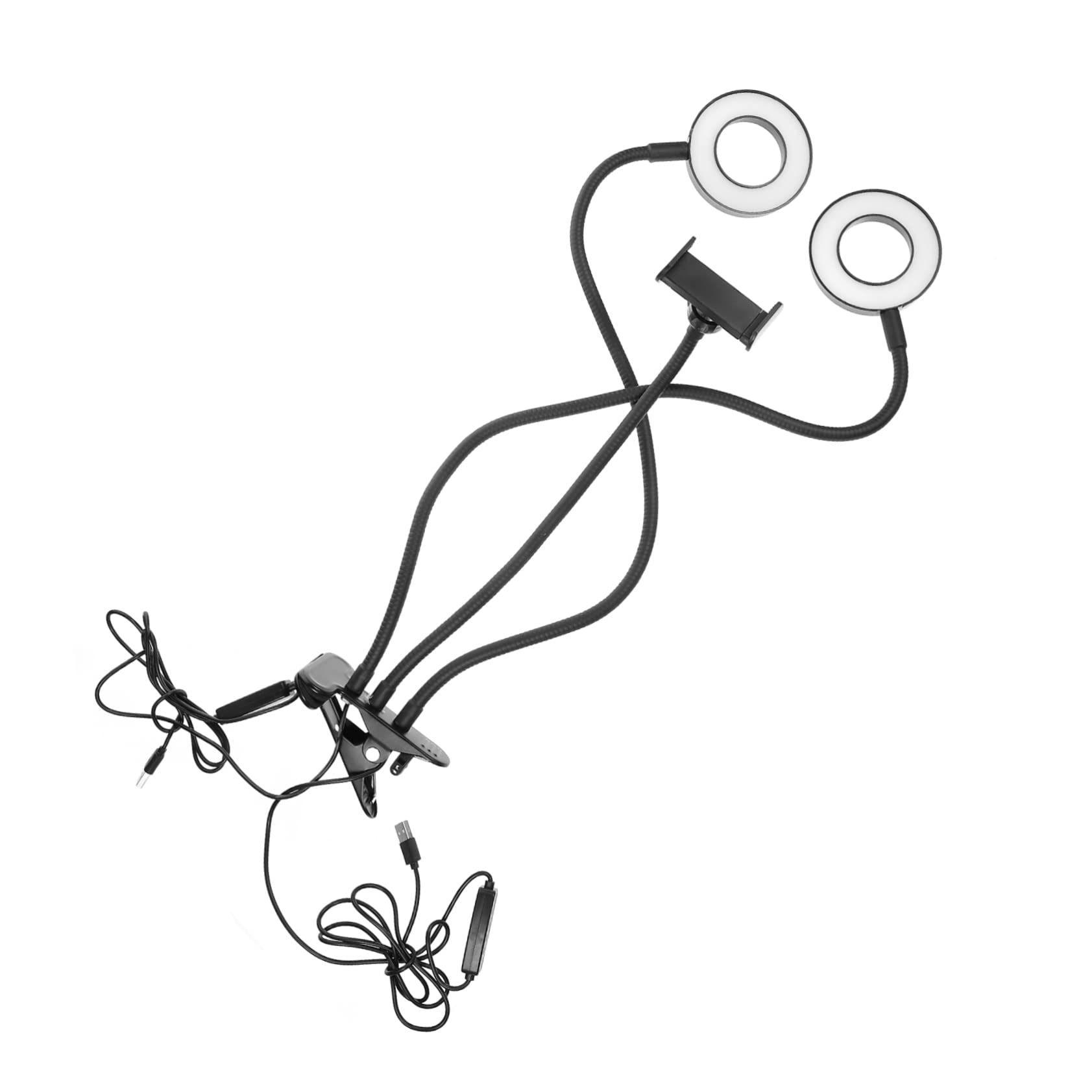 FELTECHELECTR Double Head Led Light Phone Selfie Camera Fill Light USB-Powered Photography Lamp Sturdy Clip Holder 3 Modes