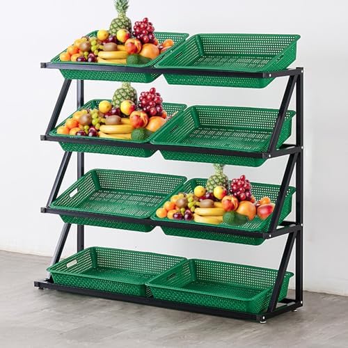 4-Tier Floor Standing Snack Display Stand with Baskets - Versatile Kitchen Rack for Fruits, Vegetables, Snacks & Home Retail Food Storage Solution