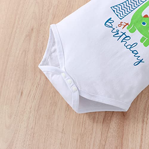 Baby Boys 1st Birthday Outfit Cake Smash Bow Tie Romper Dinosaurs Bodysuit Bloomers Y Back Suspenders Pants Set4