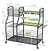 keomaisyto Garden Tool Organizer for Garage, Large Yard Tool Organizer and Storage Holder with Wheels, 3 Tier Utility Garden Tool Rack with Storage Basket for/Shed/Garage/Yard/Basement/Lawn