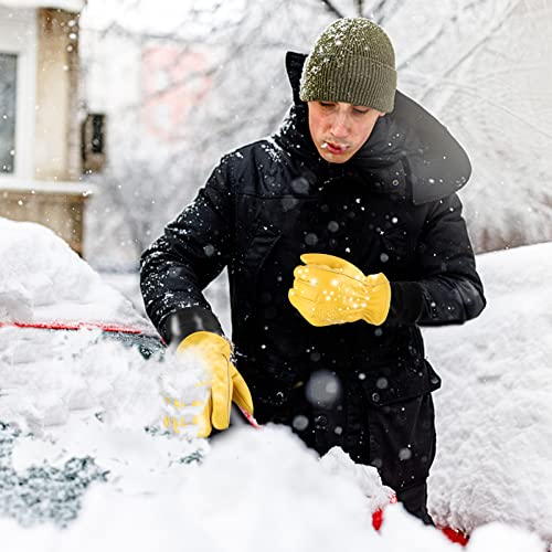 DLY Arbeitshandschuhe Winter Herren Damen,Leder Winter Arbeitshandschuhe,Wasserdicht Winterhandschuh,Winddichte Thermo Arbeitshandschuhe für Fahren,Bau,Gerätebetrieb,Straßenmaschinen(XL, Gelb) - Image 6