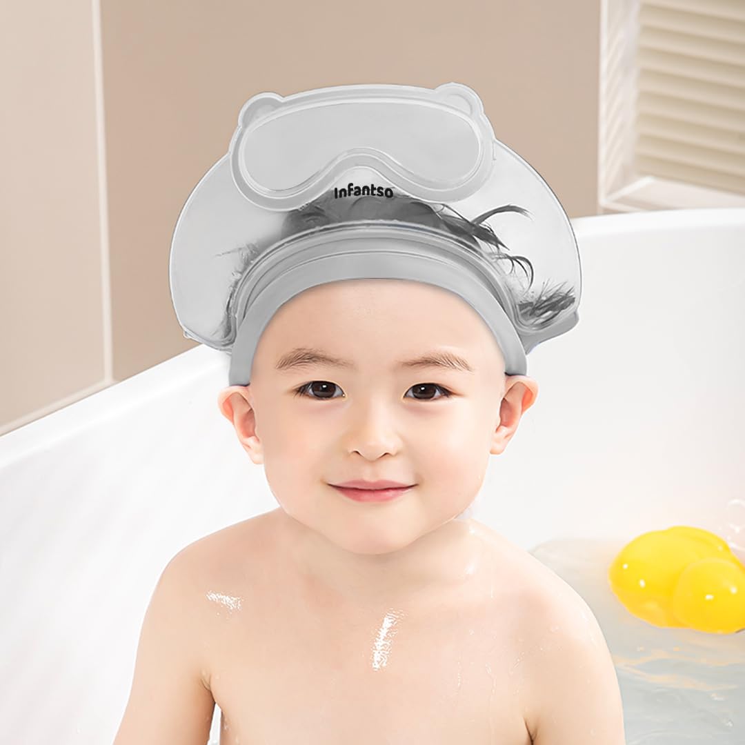 Infantso TEAR-FREE Baby Shower Cap for Kids | Adjustable Bath Visor Hat for Shampoo & Water Protection | Soft TPE Eye & Ear Shield | Bathing Hat - Waterproof Shampoo hat for Washing Hair, Shower Bathing Protection Bath Cap for Babies & Toddlers (6–36 Months)-image-40