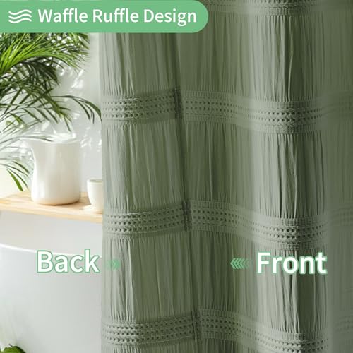 Lameirose Extra Long Sage Green Shower Curtain Farmhouse,72 x 84 Cotton Blend Waffle Tufted Striped Chic Textured Fabric Shower Curtain for Bathroom, Hotel by Lameirose - Used condition - Image 3