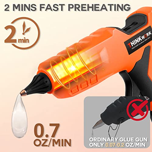 THINKWORK Hot Glue Gun, 20V Cordless Glue Gun with 30 PCS Full Size Sticks, Drip-Free Fast Heating Glue Gun Kit for DIY&Crafts, Repair and Construction, Rechargeable Battery and Charger Included - Image 3
