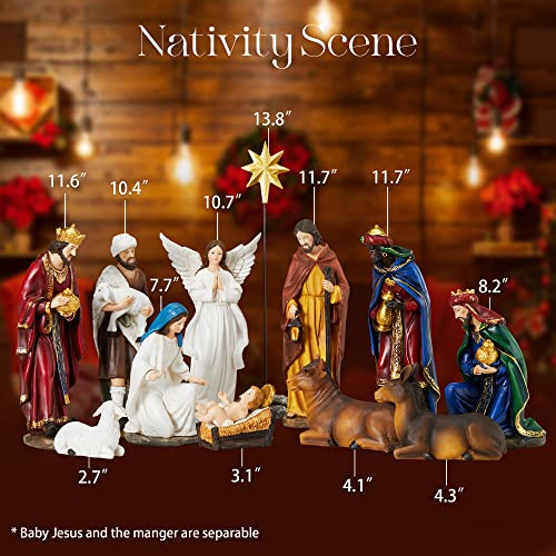 Besblee Nativity Sets For Christmas Indoor Set Of 13 Pieces 11.8 Inches Resin Figurines Holiday Decorations Nativity Scene Tabletop Decor Religious Collection Gifts #TOP1