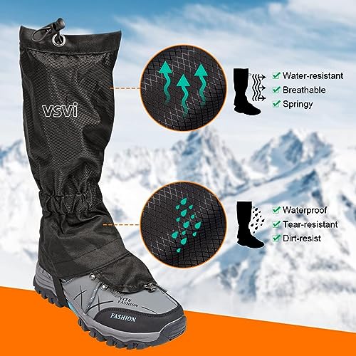 Leg-Gaiters-Waterproof-Hiking-Gaiters-with-Zipper-Adjustable-Shoe-Gaiters-for-Walking-Mountain-Hunting-Climbing-Anti-Tear-Snow-Boot-Gaiters-for-Women-Men