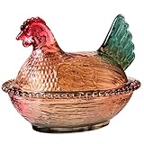 Lawnrden Crystal Glass Candy Dish, Chicken Candy Dish with Lid, Vintage Candy Bowl, Snack Dessert Cookie Candy Dish for Office Desk Home Kitchen Tabletop, Colorful