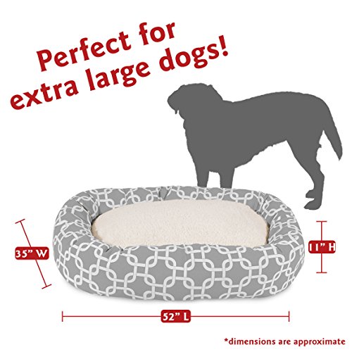 Image of Majestic Pet 52 Inch Links Sherpa Calming Dog Bed Washable - Cozy Soft Round Dog Bed with Spine for Head Support - Fluffy Donut Dog Bed 52x35x11 (inch) - Round Pet Bed X- Large - GRAY