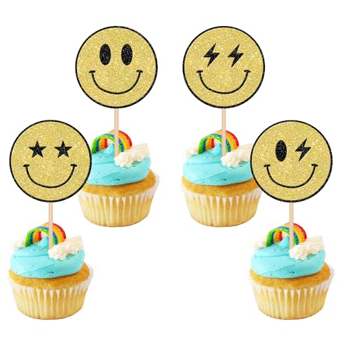 Xsstarmi 24 Pack Preppy Smile Face Cupcake Toppers Gold Glitter Lightning Star Y2k Pink Party Smile Cupcake Picks for Preppy Y2k Theme Baby Shower Birthday Bachelorette Party Cake Decorations Supplies Xsstarmi 24 Pack Preppy Smile Face Cupcake Toppers Gold Glitter Lightning Star Y2k Pink Party Smile Cupcake Picks for Preppy Y2k Theme Baby Shower Birthday Bachelorette Party Cake Decorations Supplies