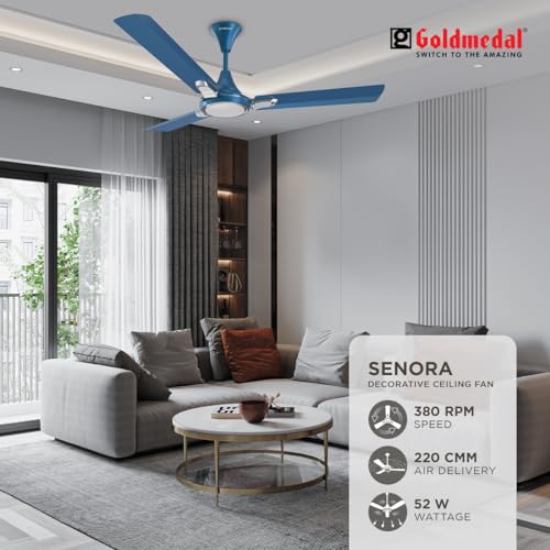 Image of Goldmedal Senora 1200 mm BEE Certified Star Rated Decorative Ceiling Fan | Anti Dust| High Air Delivery| High RPM | 2 years Warranty (Cobalt Silver)