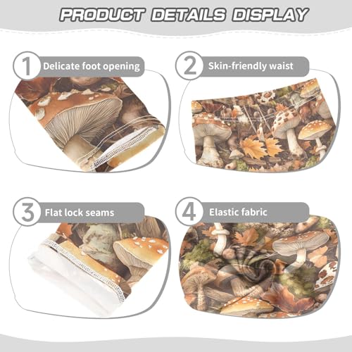 Autumn Mushroom Leaves Girls Leggings Soft Stretch Workout Yoga Dance Pants for Kids Casual Tights3