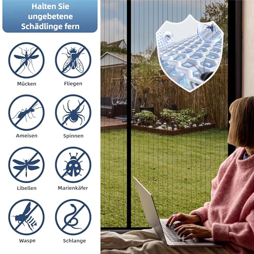 HOWIN Fliegenvorhang Balkontür Magnet, Fliegengitter Terrassentür Ohne Bohren 100x200cm, Moskitonetz Tür, Fliegenschutz Türen, Insektenschutz Balkon Tür, Fly Screen Door Magnetic(Schwarz)