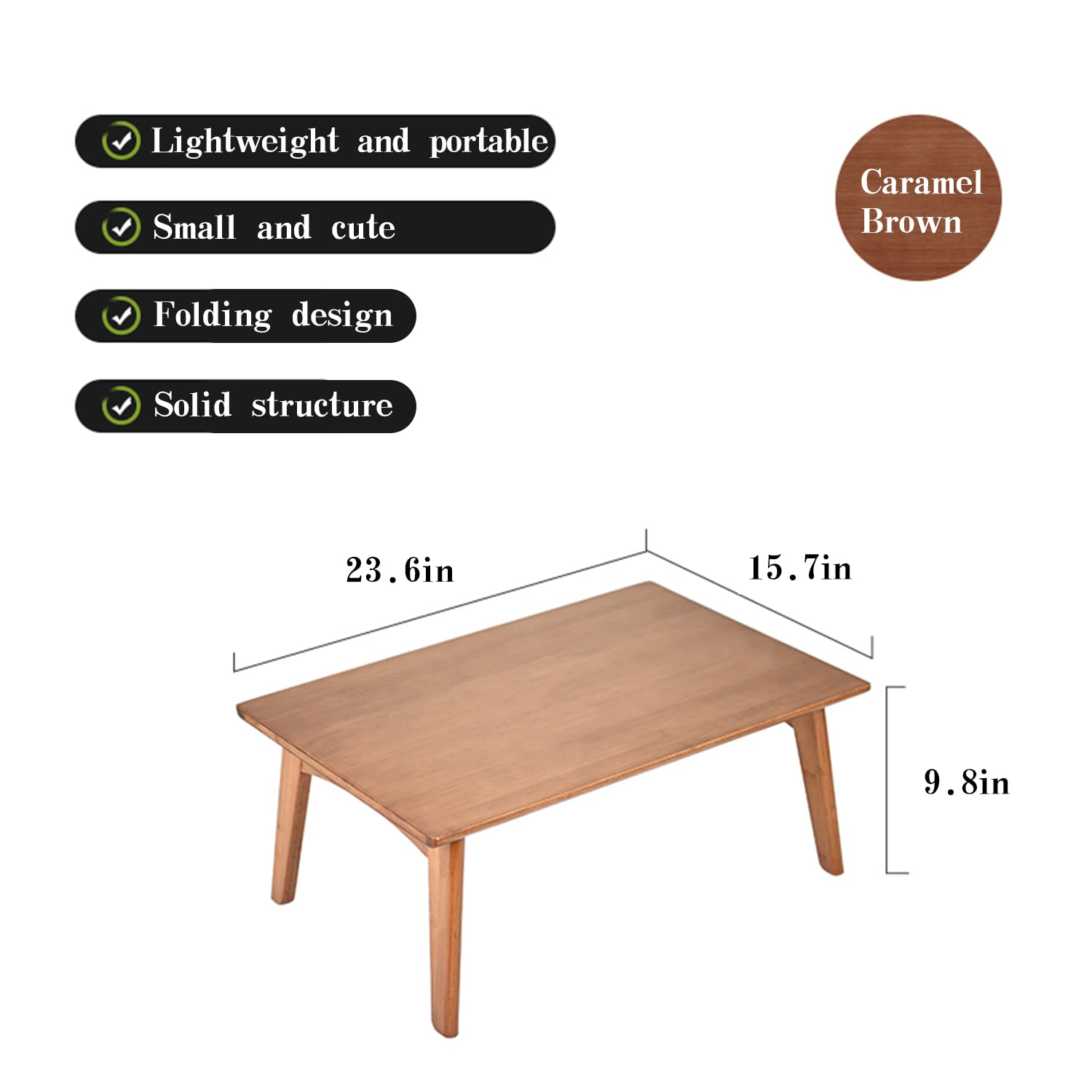 JIKUGO Foldable Bamboo Small Table - Bamboo Foldable Floor Desk, Folding Coffee Table No Assembly Required, for The Floating Window, Tatami, Tea Room, Balcony, Living Room, Outdoor