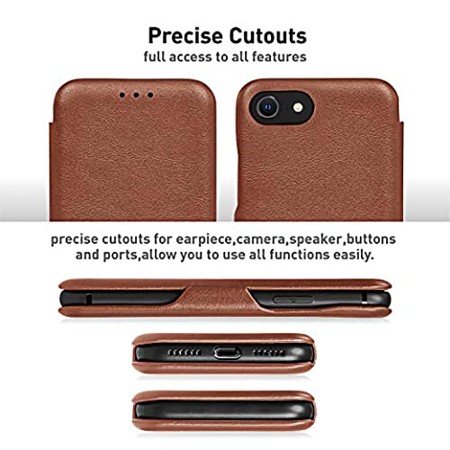 Image of PULOKA iPhone SE /7 /8 PU Leather Slim Flip Case Cover with Card Holder Compatible with iPhone SE /iPhone 7 / iPhone 8 (Brown)