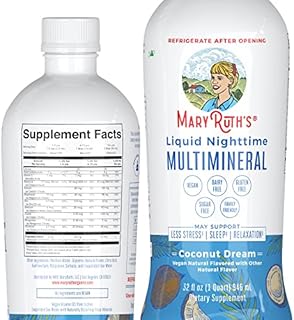 MaryRuth Organics Nighttime Liquid Multimineral Supplement | Sugar Free | Natural Sleep Support for Adults & Kids | Magnesium, Calcium & MSM | Coconut Flavor | Vegan | Gluten Free | 32 Servings