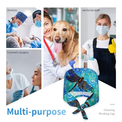 Image of Cute Pug Dog Print Working Cap Scrub Cap with Sweatband,Adjustable Fashion Bandage Tie Back Hat Headwear for Women Men