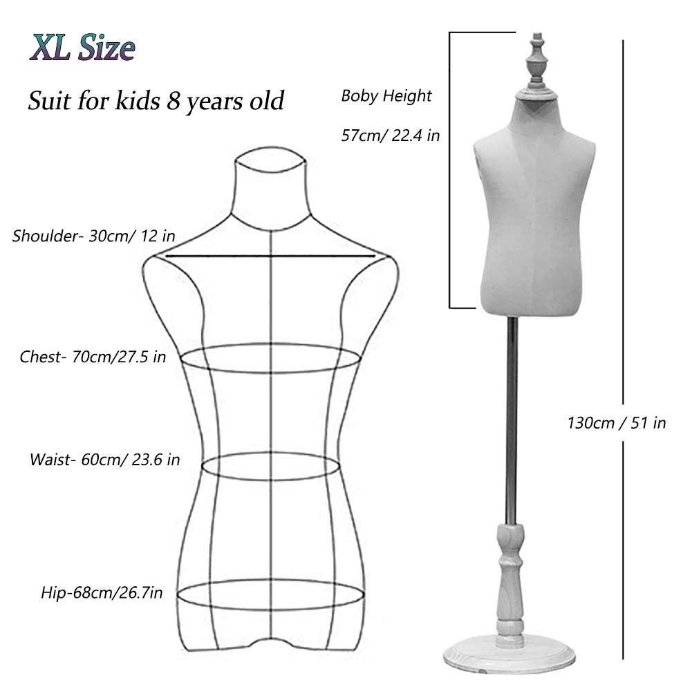 YXX - Manekin do szycia 2/4/6/8 lat maluch maluch, dla dzieci pinnable sukienka kształt manekina z głową i drewnianą podstawą (rozmiar: XL)
