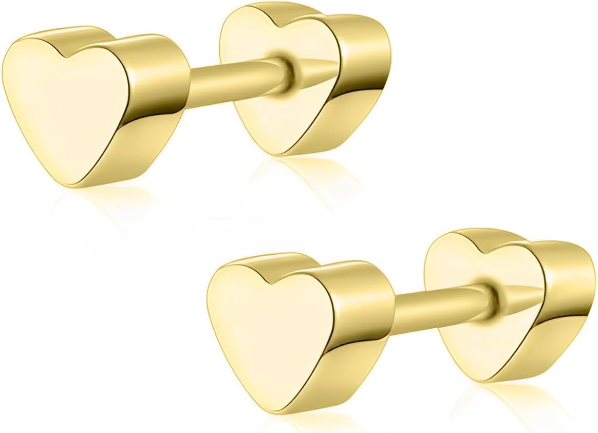 18K Gold Plated Sterling Silver Star, Heart | Screw Back Dainty Stud Earrings