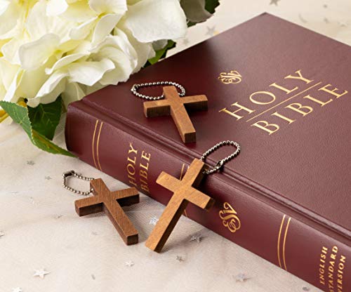 50-Pack Cross Keychains - 1.2 x 1.75-Inch Wooden Cross Key Chain, Religious Key Chains for Party Favors, Sunday School DIY Craft