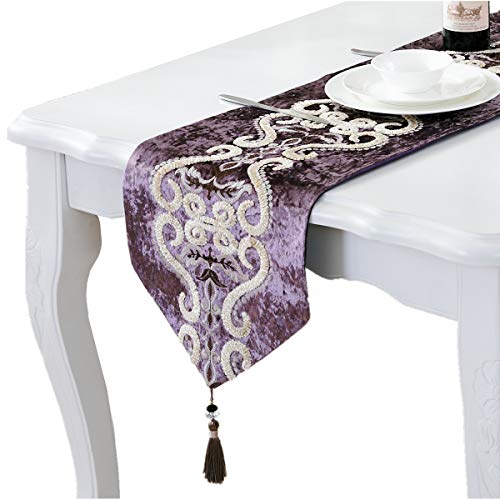 Bettery Home テーブルランナータッセル付き北欧風刺?テーブルクロス結婚式クリスマスパーティー33のx 160センチメートルパープル