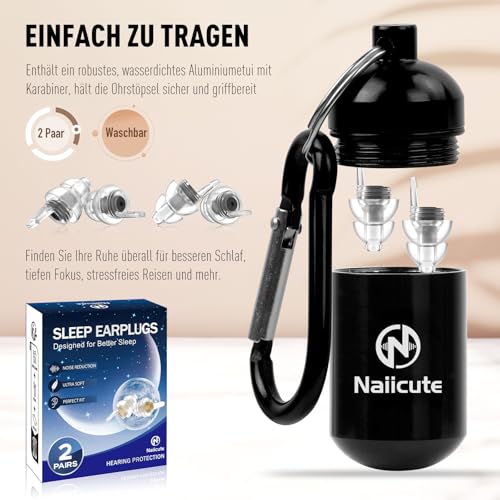 Ohrstöpsel zum Schlafen 2Paar, Weich Gehörschutz Ohrenstöpsel gegen Schnarchen, Noise Cancelling Silikon Ohr-Stöpsel Lärmreduzierung für Schlaf Arbeiten Reisen, 2 Größen